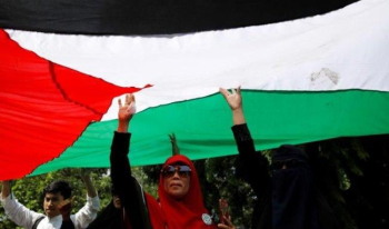 Un stand de solidarité à Jakarta condamnant l'agression de l'occupation